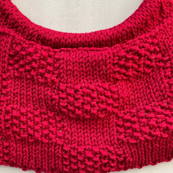 HANDCRAFTED RED KNIT PURSE HANDBAG BAG WOOD HANDLES FULLY LINED - Picture 6 of 10